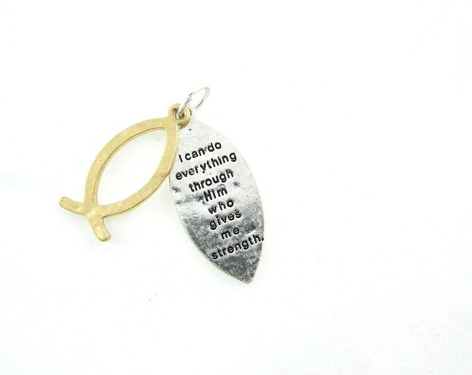 Two Tone Religious Inscription Fish Symbol Pendant