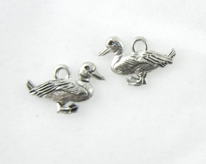 Pair of Small Pewter Duck Charms Available Silver and Gold-tone Jewelry Supplies