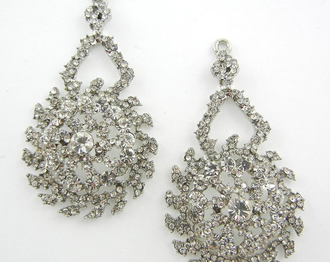 Pair of Crystal Sunflower-like Rhinestone Drop Charms Jewelry Supplies Silver-tone