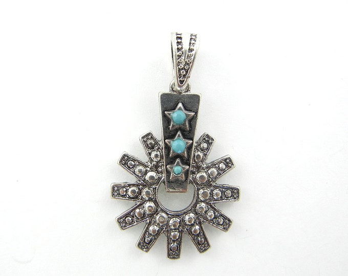 Antique Silver-tone Spur with Cut-out Pendant with Acrylic Turquoise Cabochons