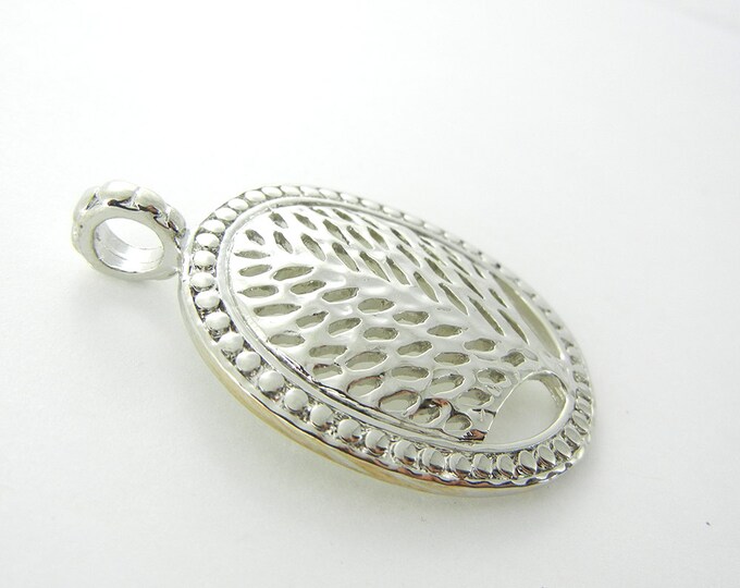 Bright Silver-tone Oval Tree of Life Pendant