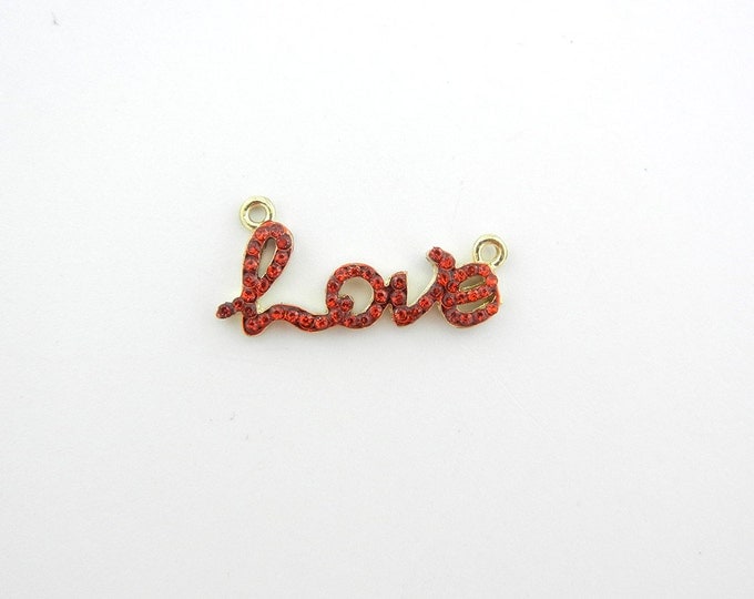 Gold-tone Red Rhinestone Love Word Pendant Double Link