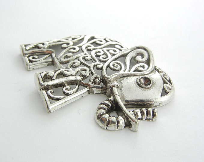 Large Antique Silver-tone Filigree Elephant Pendant