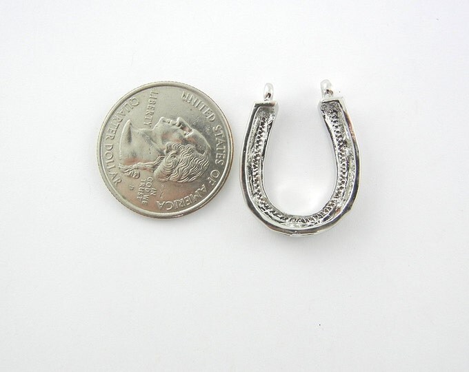 Rhinestone Horseshoe Pendant Double Link Western Silver-tone Pendant