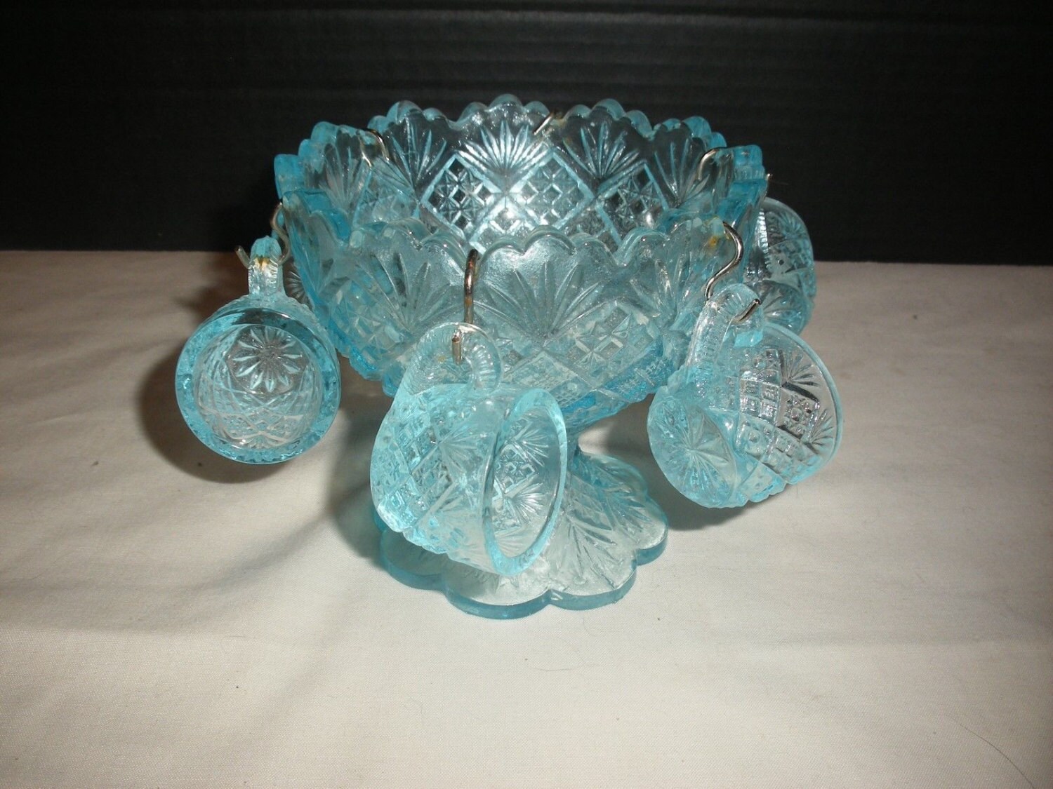 Vintage Westmoreland Blue Glass Punch Bowl with Cups Childrens