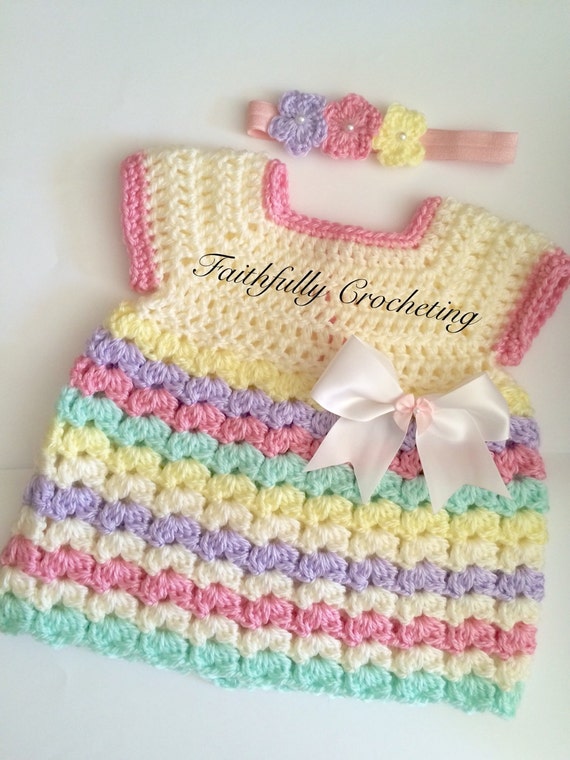 Newborn dress.. Matching headband.. Ready by FaithfullyCrocheting
