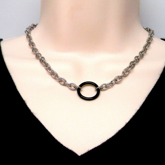 Discreet Slave Collar O Locking necklace Stainless Steel Chain