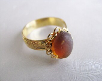 Sea Glass Ring - Amber Brown Sea Glass - Beach Glass Ring - Beach Glass Jewelry