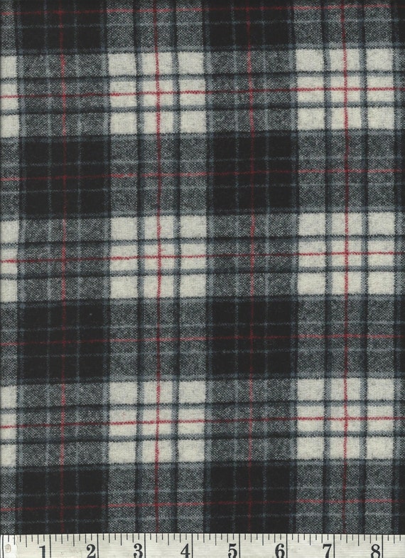 PENDLETON Black White & Red Plaid Wool Flannel Fabric.