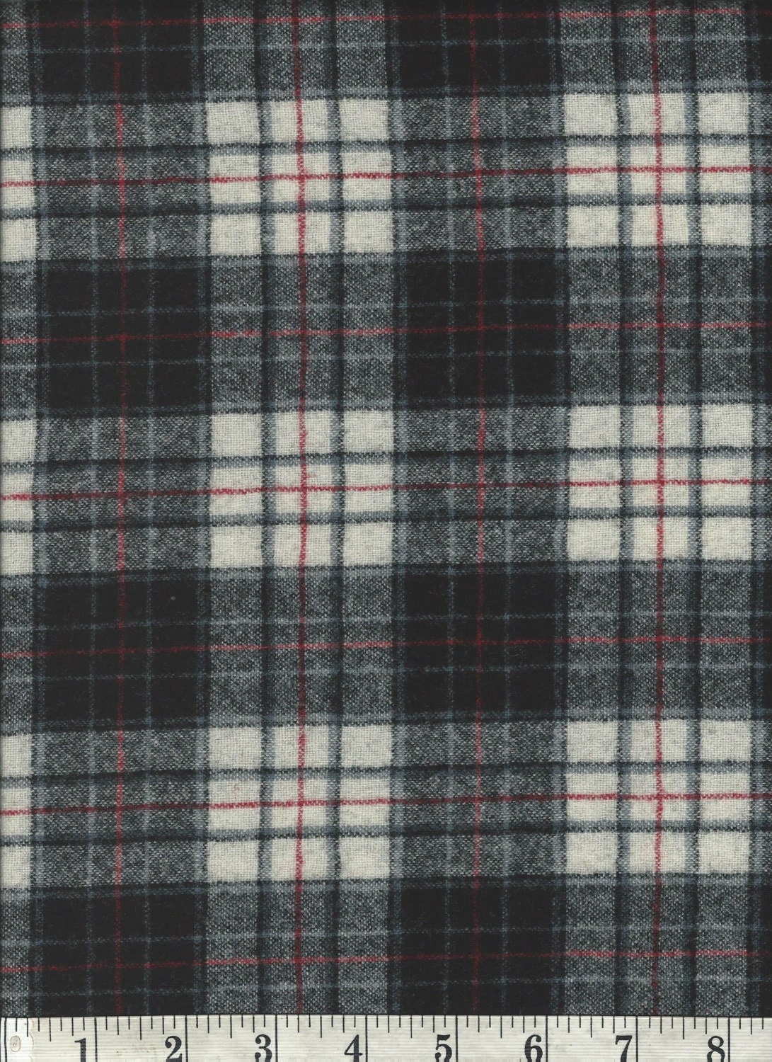 PENDLETON Black White Red Plaid Wool Flannel Fabric  
