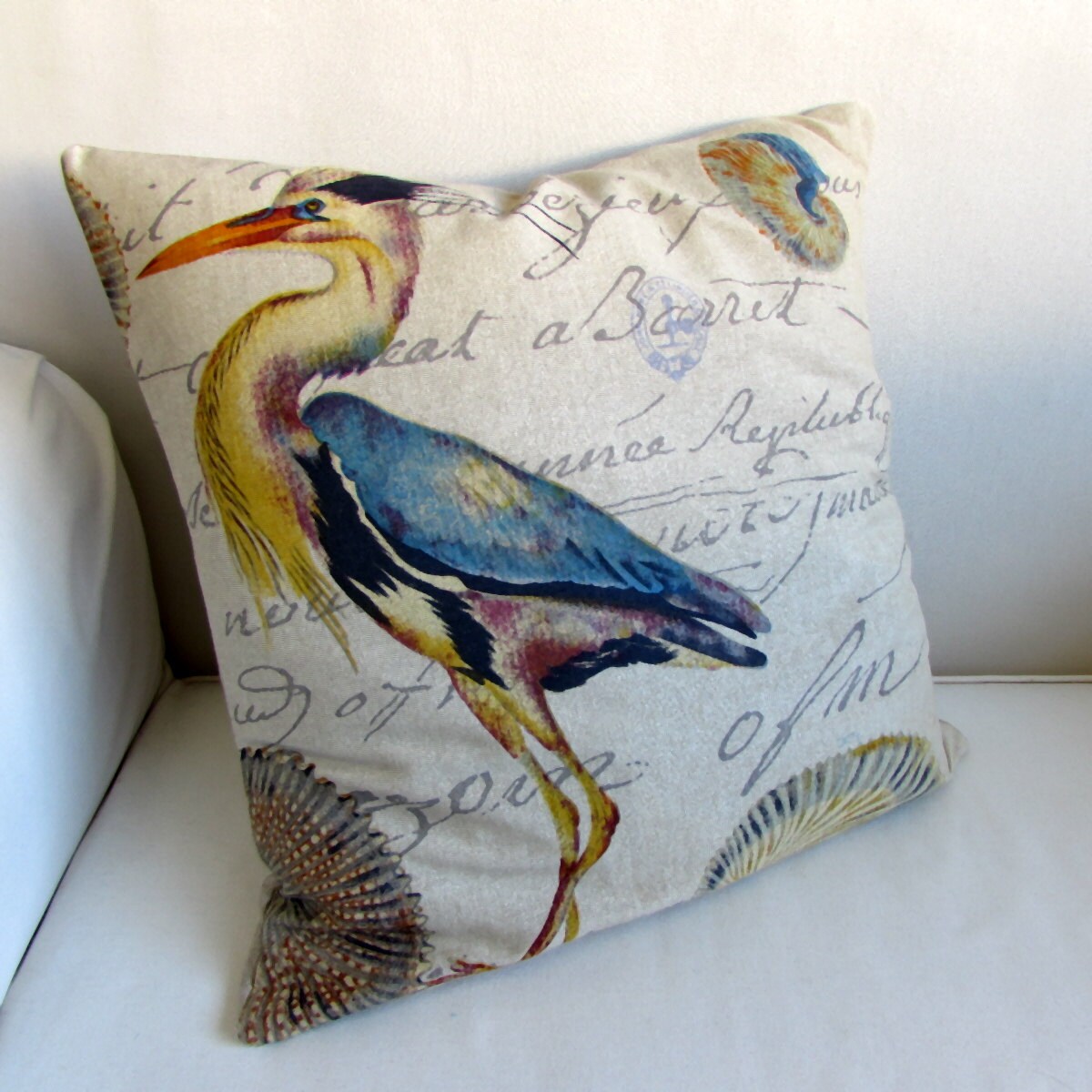 BLUE HERON pillow ready to ship includes down/feather insert