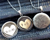 Personalized wedding jewelry, anniversary date initial locket necklace, floral locket, bridal necklace, long silver locket necklace