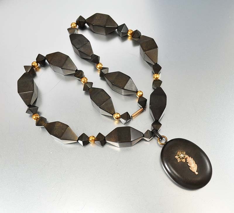 Antique Gutta Percha Necklace 14K Gold Victorian by boylerpf