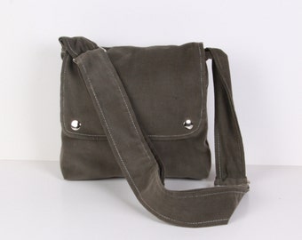 Messenger bag, Shoulder bag, cross-body, olive green with cream lining ,adjustable strap...MINI CITY...