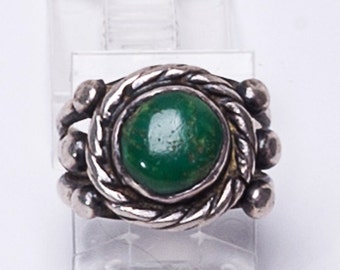 Early Navajo Turquoise Ring - 30s Native American Green Turquoise Sterling - sz 6