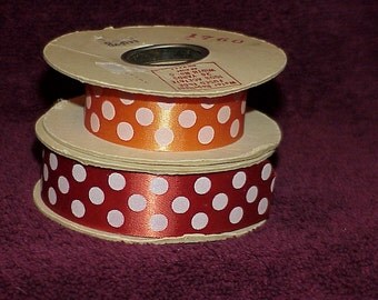 Vintage--Polka Dot RIBBON--Dark Copper & Peachy Orange--100% Acetate--Water Repellent