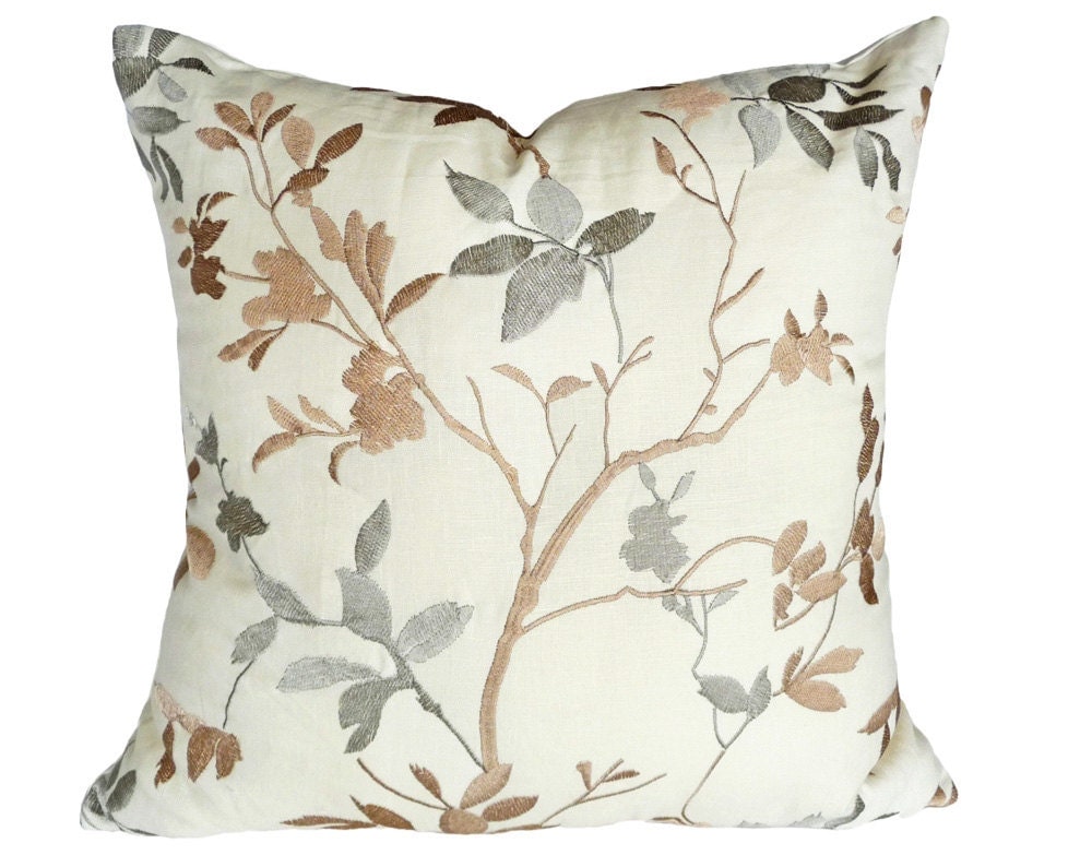Linen Cream Pillow Covers Embroidered Leaves Pillows