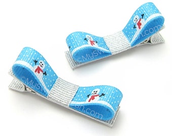 Snowman Hair Clips, Winter, Light Blue Tuxedo Clips, Blue and Silver, Snowman Clippies for Girls, Build a Snowman Clips, Baby Toddler Girls