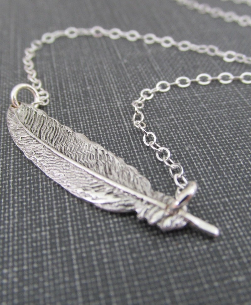 Silver Feather Necklace Feather Pendant Sterling Silver