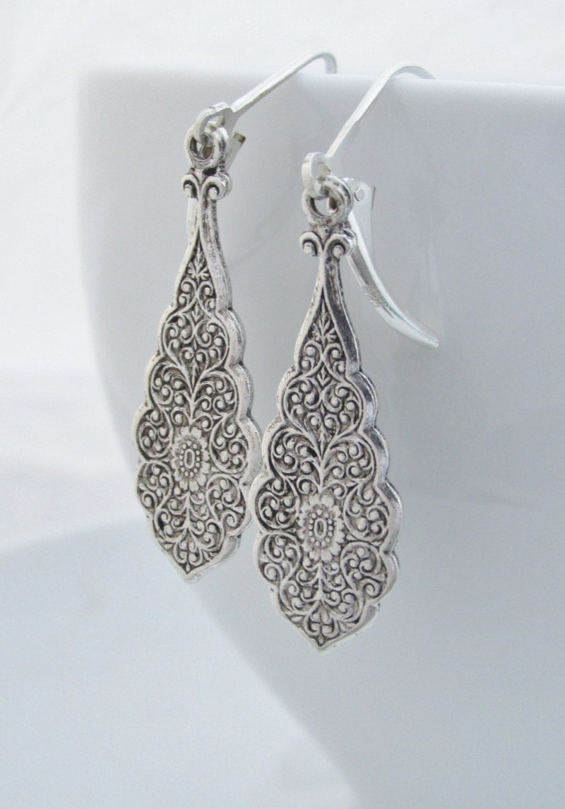 Dangling Silver Earrings Sterling Silver Art by PinkingEdgeDesigns