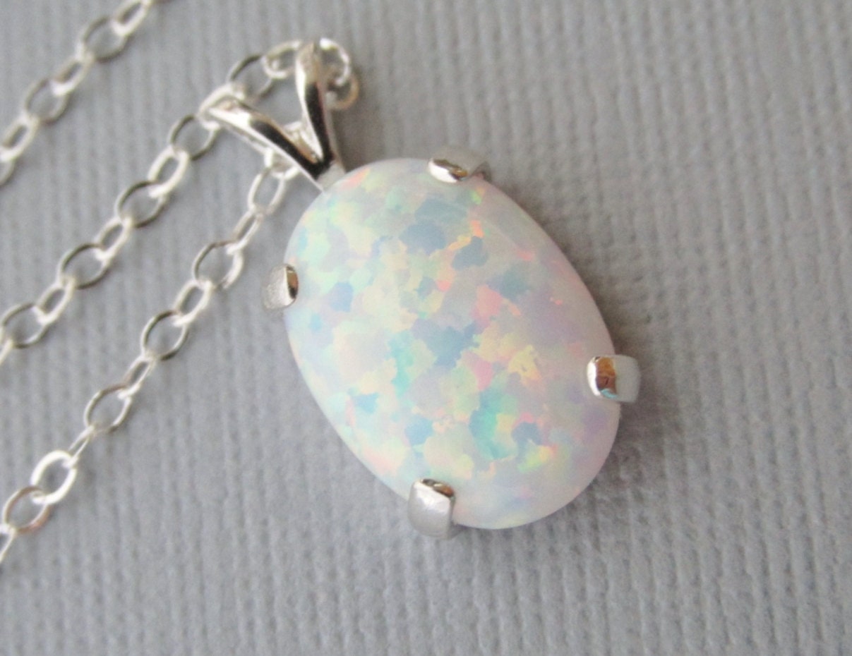 White Opal Necklace Opal Pendant Necklace October Birthstone