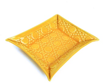 hand built porcelain tray ... happy and festive ... golden yellow