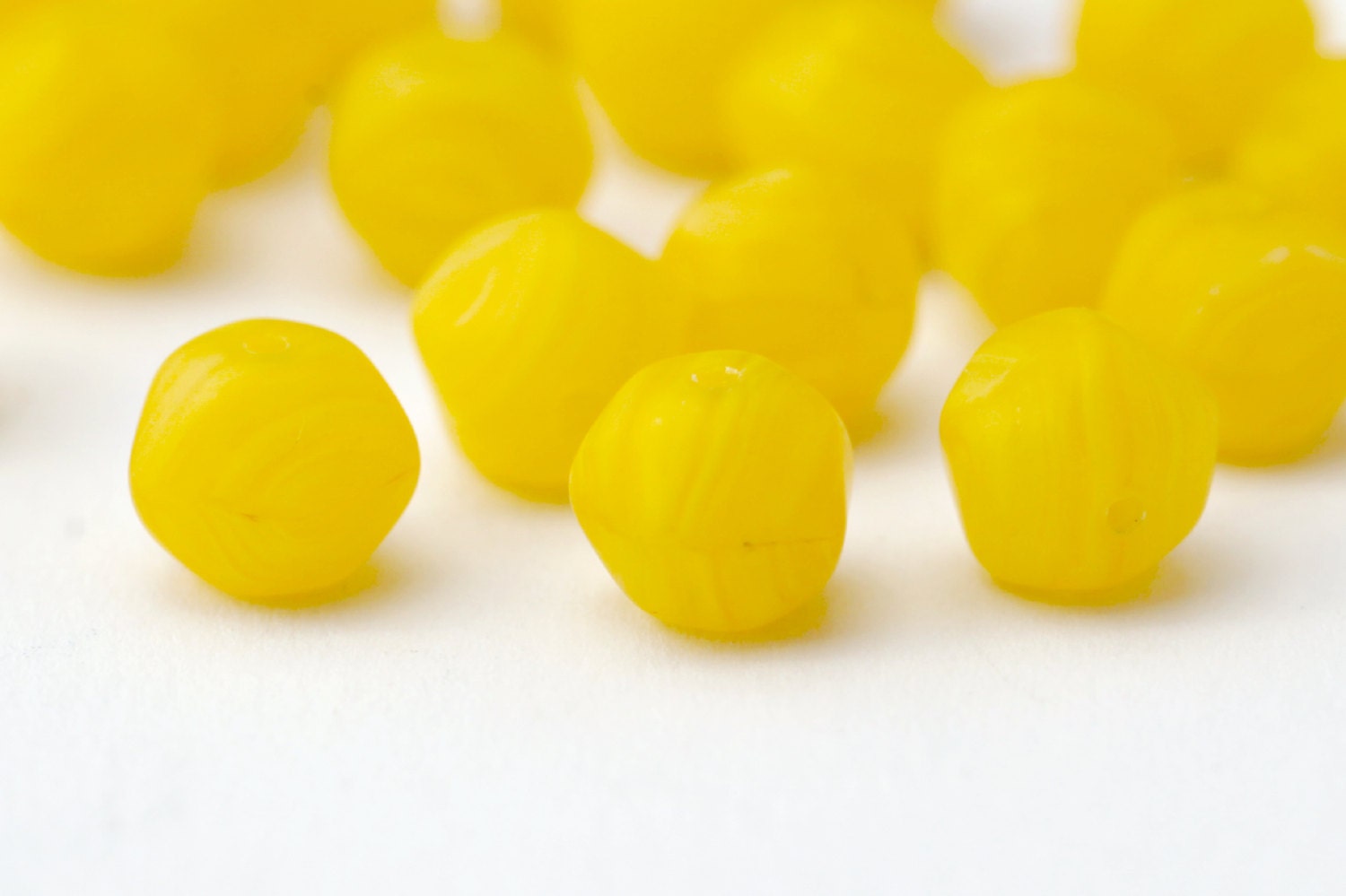 Czech Glass Faceted Yellow Nugget Beads Matte Marbled 8mm 20