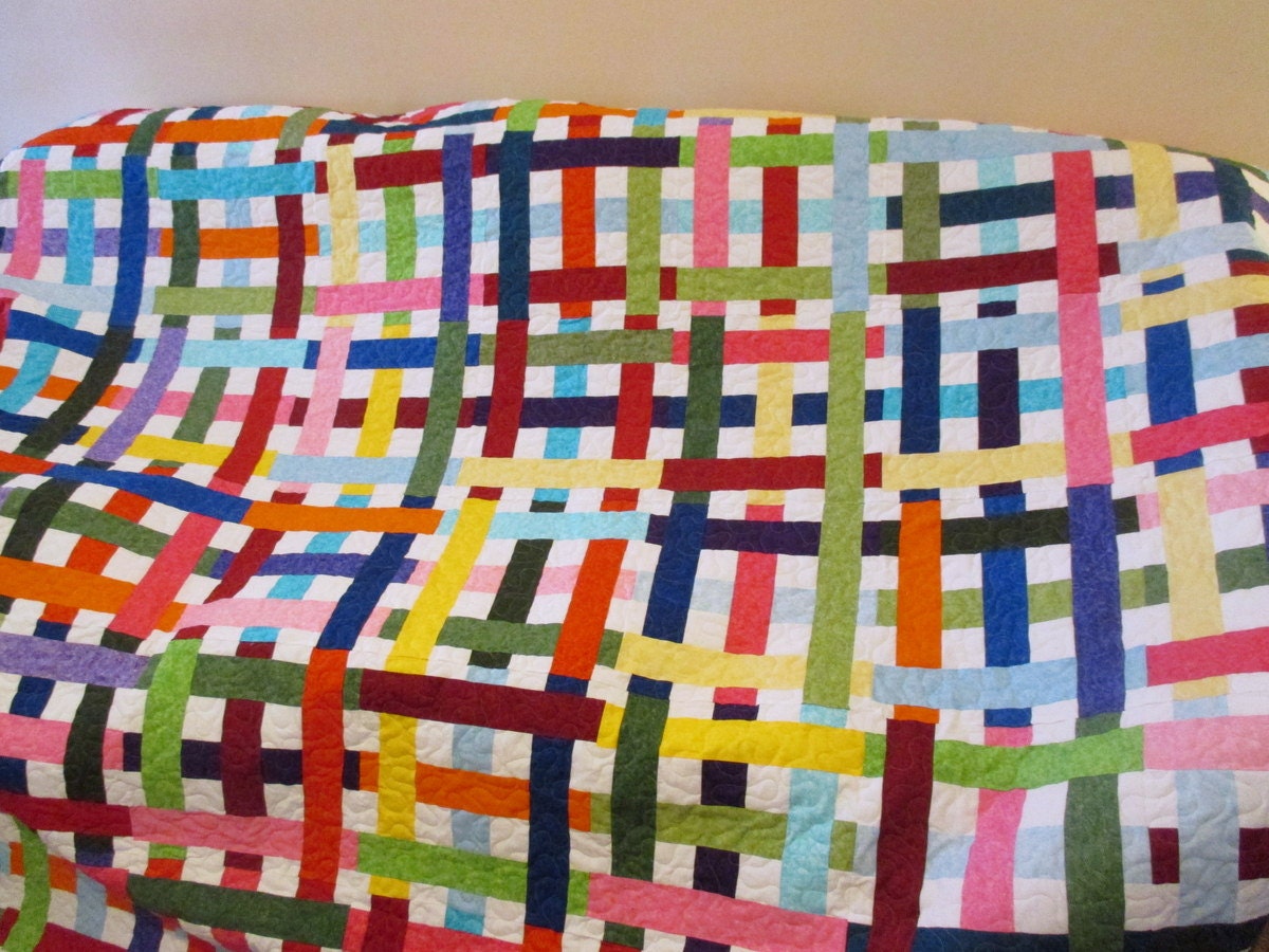 Twin Size Bed Quilt Bright Modern Quilt Plaid Quilt