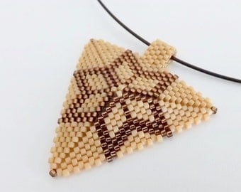 Peyote Star Triangle Pendant / Beaded Pendant in Brown Matte and Terracotta / Seed Bead Pendant / Peyote Triangle / Geometric Pendant