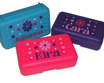 BACK TO SCHOOL - Personalized Pencil Box / Art Supply Box - Flowers