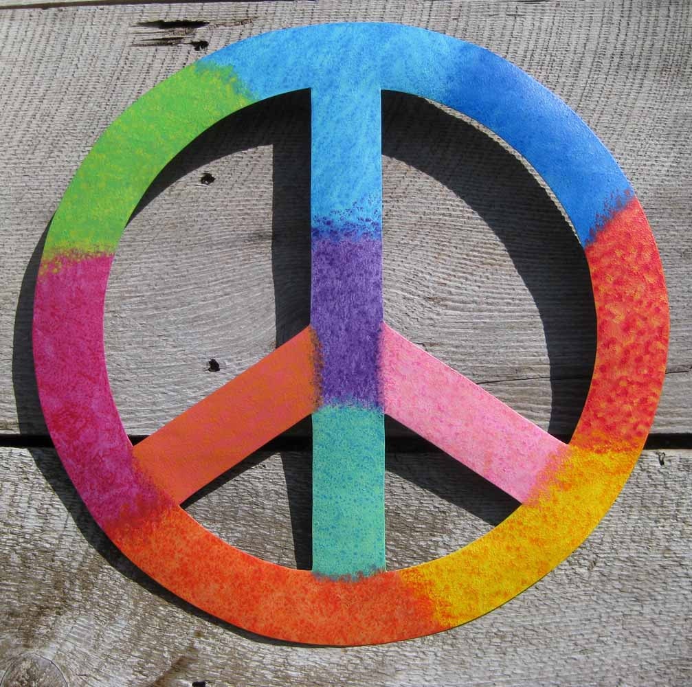 Peace Symbol Metal Wall Art Sculpture Recycled Metal Bright