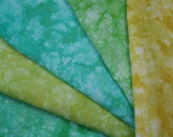 Hand Dyed Linen Fabric, Hemp Material Bundle for Hand Embroidery & Fiber Arts Cool Miami Palette