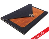 iPad / iPad Air case with leather pocket - dark denim