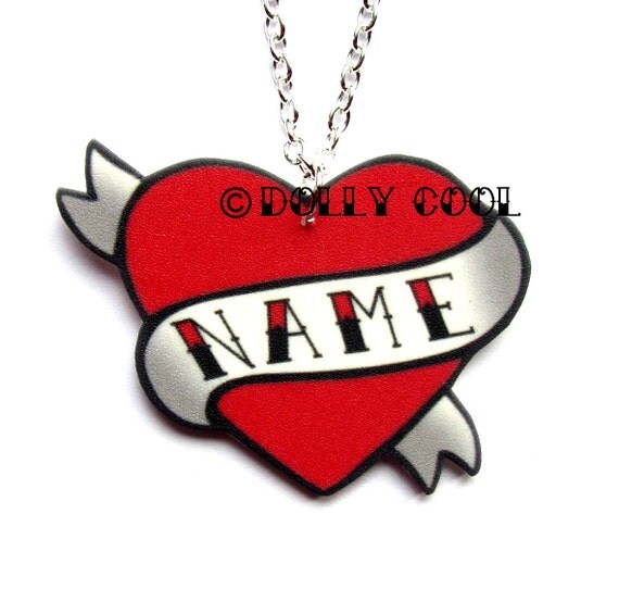Heart Necklace Tattoo Custom Personalized Name Your choice