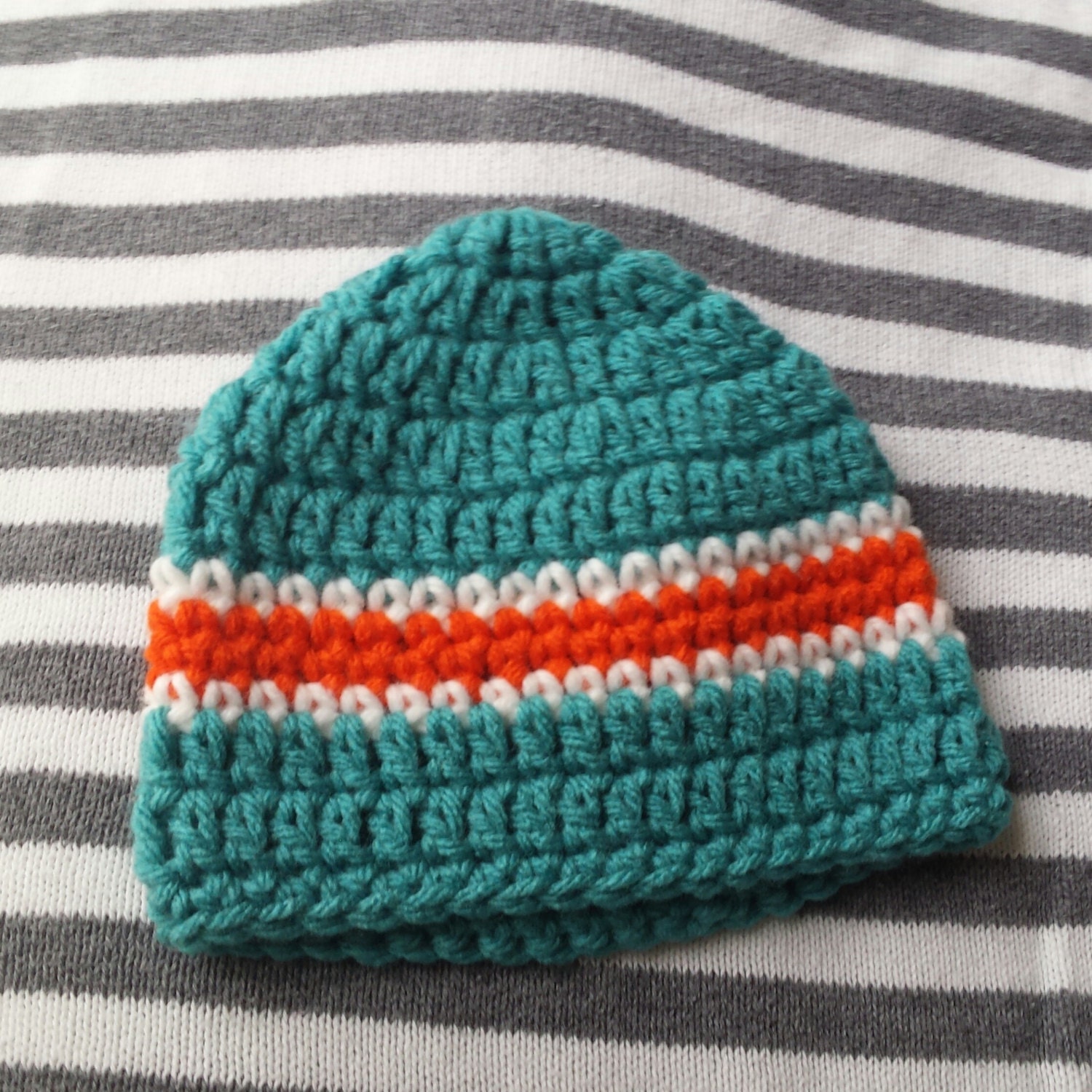 crochet Miami Dolphins hat NFL team colors all sizes photo