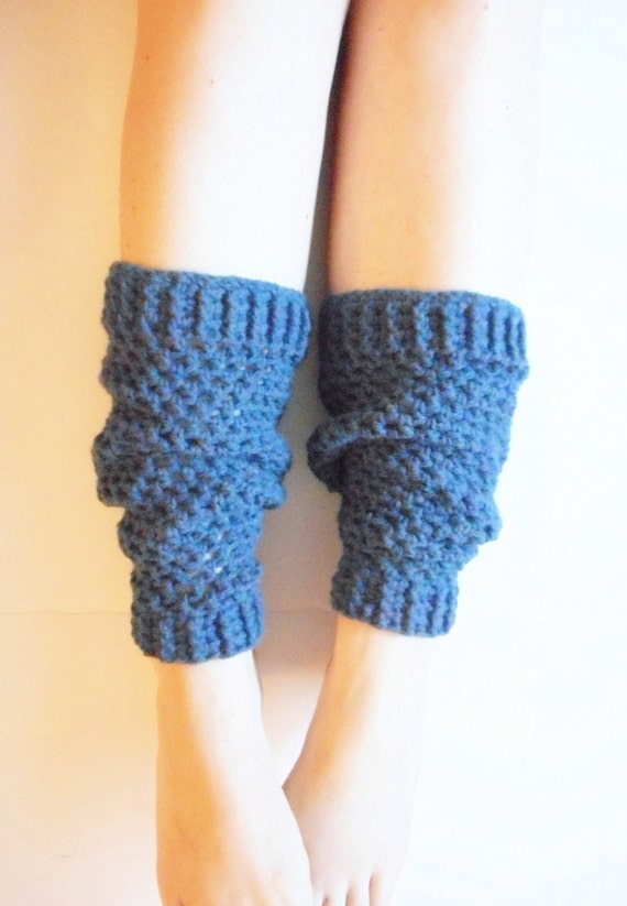 Crochet Netted Leg Warmers in Blue Mist, Made to order. 
