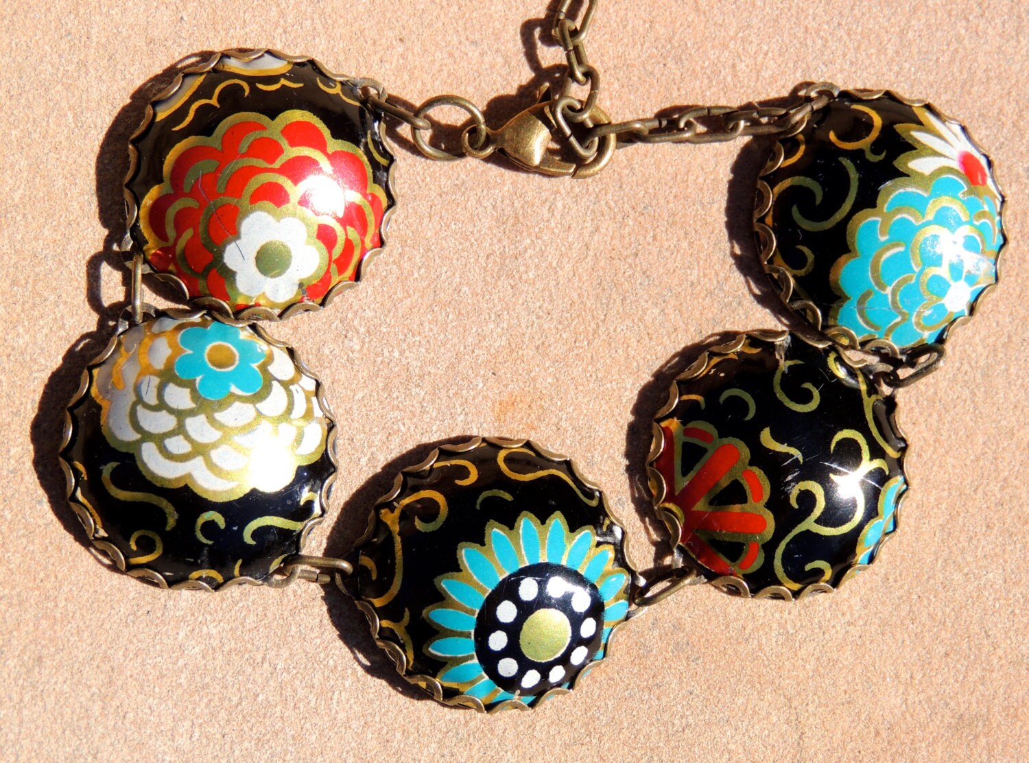 tin bracelet recycled tin jewelry tin charm bracelet red