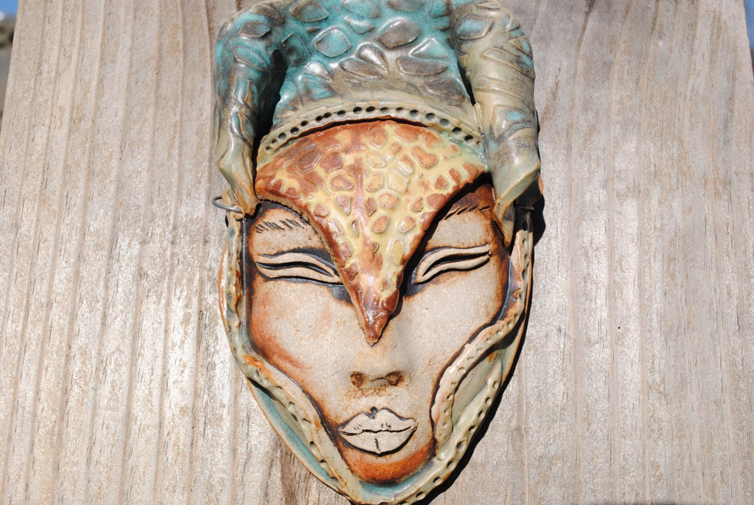 ceramic mask sculpture art clay face fine art wall decor
