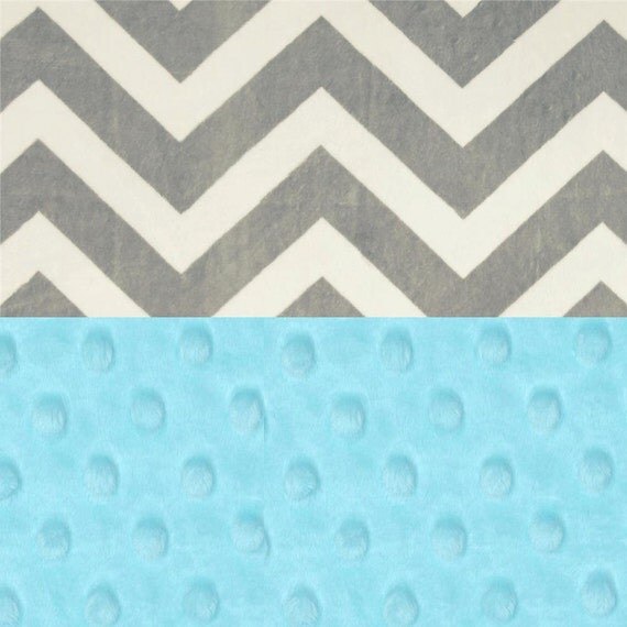 Chevron Minky Baby Blanket, Personalized Aqua Blue Gray Stroller Blanket // Baby Shower Gift // Name Baby Blanket // Gray Chevron Blanket