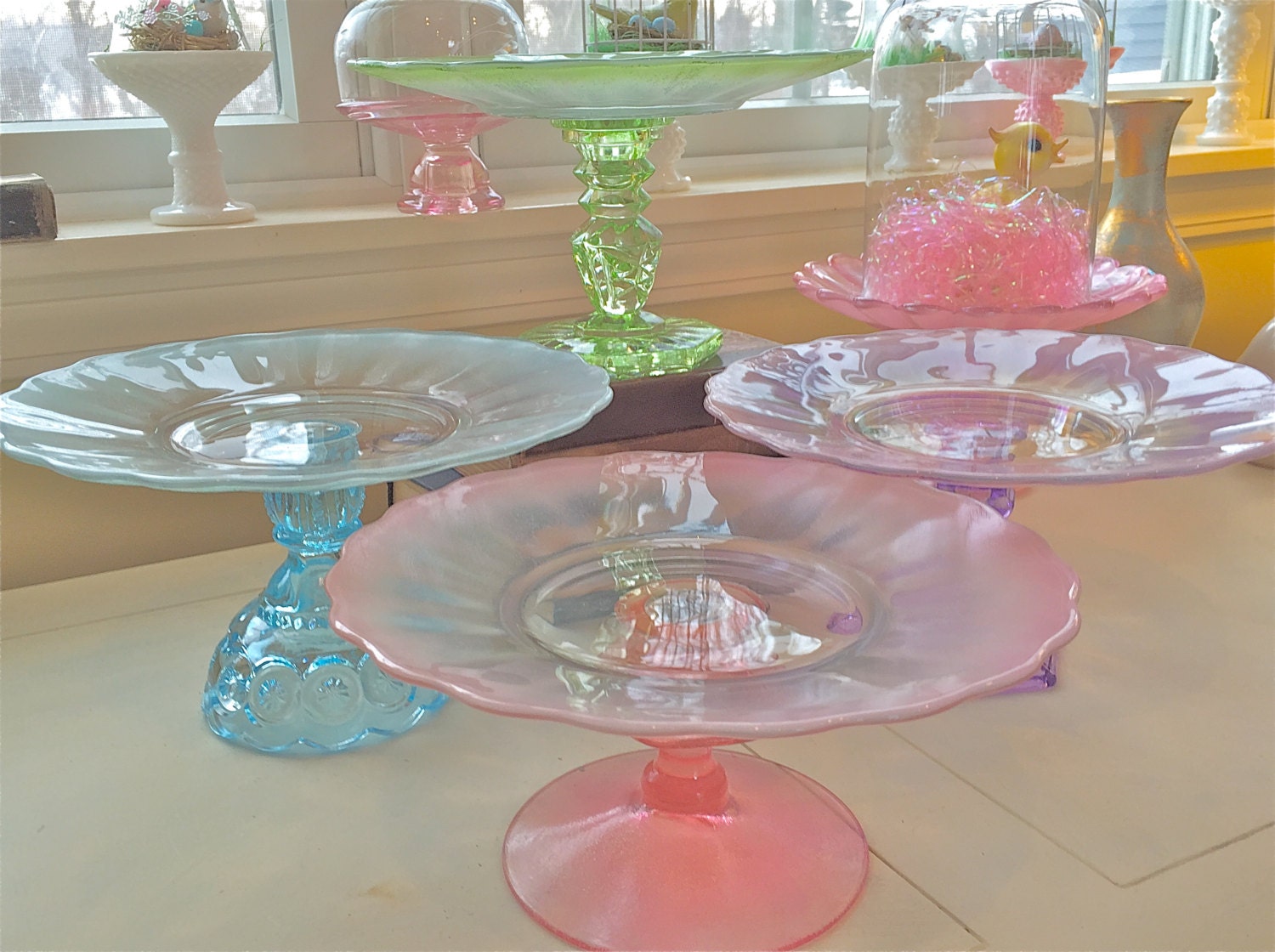 Glass cake standsfrosted vintage pastel cake stands cakes