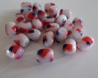 Patriotic Red White Blue Flag Glass Beads-Flag Beads-Veterans Day Beads-American Flag Beads