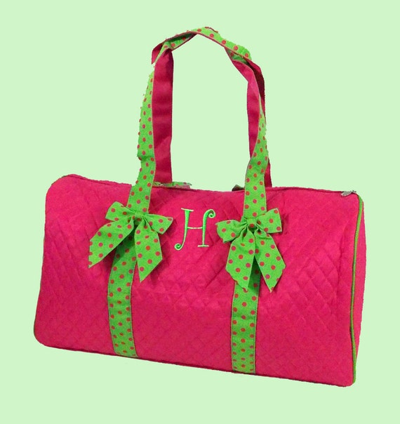 Personalized Duffle Bag Hot Pink with Lime Green Trim