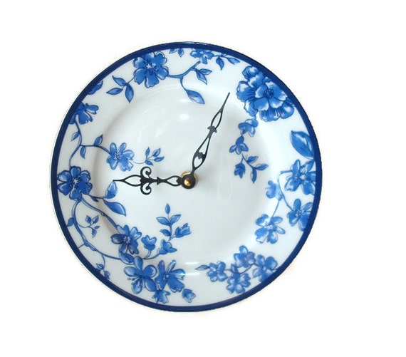 Blue and White Floral Wall Clock Porcelain Plate Clock