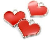 Red Heart Pendant, 10 pcs, 12mm,  Valentines Day, Silver Enamel Charms