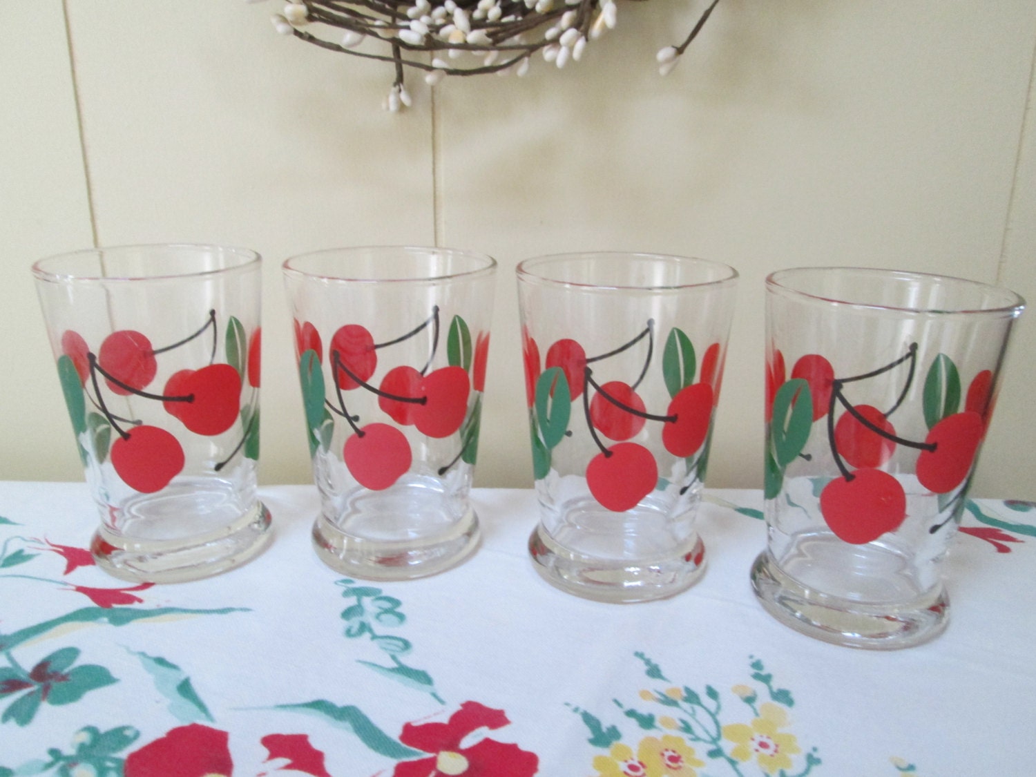 Vintage Juice Glasses Cherries Cherry Decor Vintage