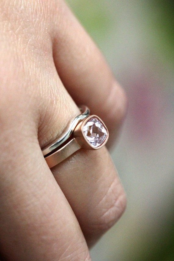 Genuine Kunzite 14K Rose Gold Ring Gemstone RIng Cushion