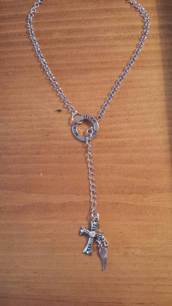 Lariat Faith Necklace with Believe Affirmation Ring Cross