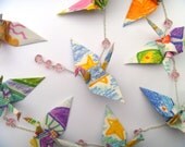 Hanging Origami Cranes for Kid's room - chain of 11 soft pink colorful recycled-upcycled-reclaimed-repurposed paper #c111 marlisa Hanging Origami Cranes for Kid's room - chain of 11 soft pink colorful recycled-upcycled-reclaimed-repurposed paper #c111 marlisa