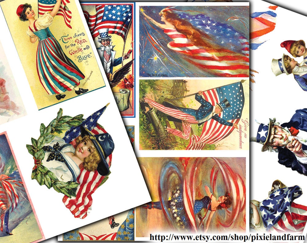 Vintage Fourth of July Clip Art Printable Digital Download