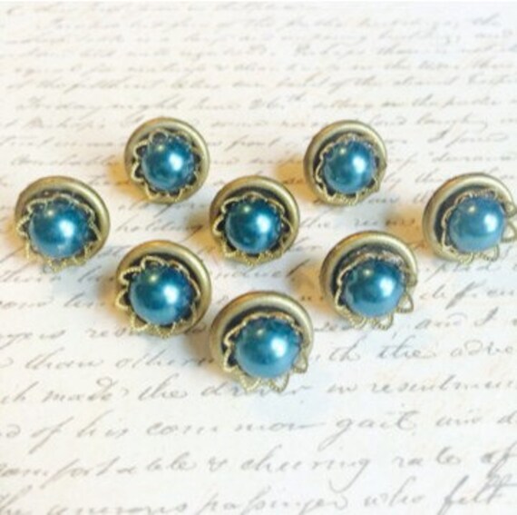 Teal Pearl & Crown Push Pins Decorative Push by TheVelvetVine